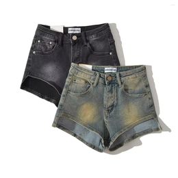 Women's Jeans Western Style Clothing Girl Vintage Make Old High Waist Word A Look Thin Wide Leg Pants Baggy Shorts Y2K