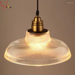 Pendant Lamps Loft Vintage Glass Lights Dia 30cm Clear Glass/amber Lampshade Industrial Hanging For Restaurant Dining Room