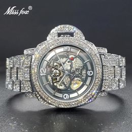 Mechanical Watch For Men Diamond Iced Hip Hop Automatic Watches Big Wrist Skeleton Movement Wristwatches Unique Drop 240102