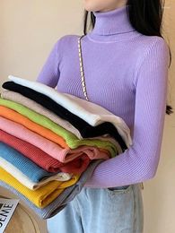 Women's Sweaters Zoki Korean Simple Women Pullover Harajuku Turtleneck Knitted Pullovers Elastic Solid Soft Long Sleeve Basic Jumper