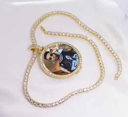 Round Po Custom Made Po Medallions Pendant Picture Necklace Tennis Chain Gold Silver Cubic Zircon Men039s Hip Hop Jewel95390587620982