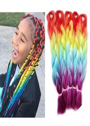 Orange Yellow Blue Purple Ombre Braiding Hair Four Tone Colours Kanekalon Synthetic Braids Hair for Your Princess Whole 29276742