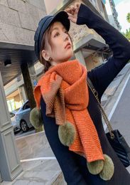 Women Scarf Fur Pompoms Cashmere Shawl Female Student Long Thick Warm Knitting Scarf Female Poncho Lady Scarves6462961