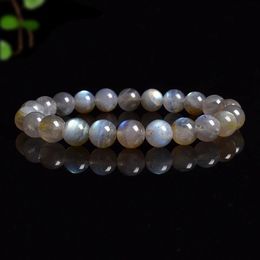 Rings Natural Grey Labradorite Bracelets Flash Smooth Spectrolite Moonstone Round Elastic Beads Bracelet Genuine Natural Stone Jewellery