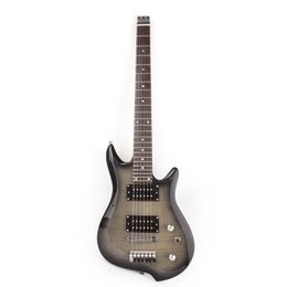 Headless Travel Portable Electric Guitar Black Flame Maple 6 strings Guitar