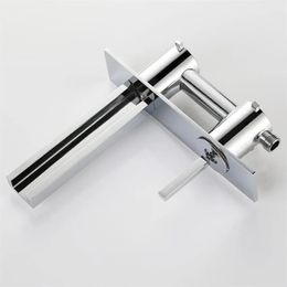 Faucets Unique Design In Wall Mounted LED Waterfall Spout 3 Color Change automatic Bathroom Basin Faucet Chrome Brass Sink Mi252e