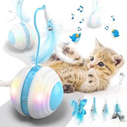 Interactive Cat Ball Toys with Bird SoundLed LightAutomatic 360° RollingUSB ChargingRobotic Cat Moving Toys for Indoor Cats 240103
