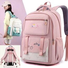 Junior High School Backpack Girl Cartoon Large Capacity Lightweight Spine Protection Schoolbag Nylon Leisure Backpack 240102