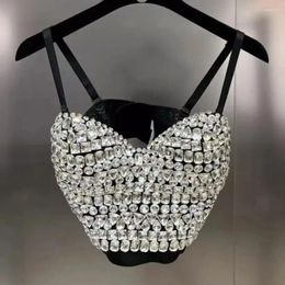 Women's Tanks Arrivals Diamond Beading Luxury Camisole Women Push Up Bustier Bra Sexy Cropped Top Female Club Party Tank Tops Y4618