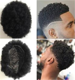 Men Hair System Afro Hair Toupee Men Hairpieces Super Full Thin Skin Toupee Jet Black1 Brazilian Virgin Remy Human Hair Replaceme3626836