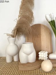 Creative Ceramic Abstract Human Body Vase Crafts Living Room Cabinet Desktop Flower Arrangement Half-length Vase Home Decoration 240103