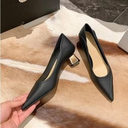 Dress Shoes Women Pumps Classic PU Leather Pointed Toe High Heel 5cm Soft Shallow Comfortable Office Ladies Work Handmade