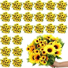 Decorations Artificial sunflowers with stems 165inch simulated plastic bouquet vases decorate wedding outdoor garden for home decorLF2030908