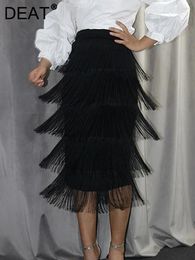 Skirts Fashion Women's Spliced Tasssel 2024 Spring Trendy Elastic High Waist Wrap Hip Solid Colour Skirt Female 33A854