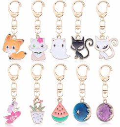 DIY Anime Ainimal Cute Cat Kechain For Women Kawaii Kitty Keychain Mermaid Moon Metal Key Chain Jewellery Gift Drop 48144914151237