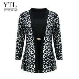 YTL Women Chic Leopard Blouse for Work Plus Size Fashion Patchwork Slim Shirt Long Sleeve Autumn Spring Tunic Tops Blusas H414 240102