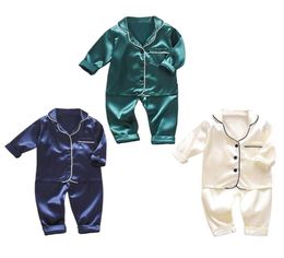 Children039s Pyjamas set Toddler Boys Girls Ice silk satin Solid Colour Top Pants Set Baby suit Kid Clothes home Wear Kid pajama1295038