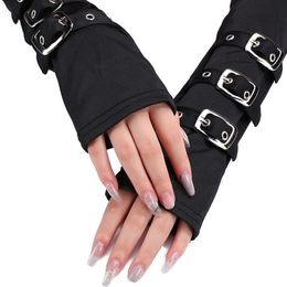 Scenkläder danstillbehör kvinnor punk rock svart långa handskar mode personlighet armband mittens män arm manschett bracer handskar fest svartmjölk siden handskar