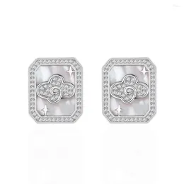 Stud Earrings Fritillaria With Diamond Square S925 Silver Cloud Star Fashion Light Luxury Outliers