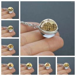 Pendant Necklaces Famous Attractions In Paris Necklace Double-sided Glass Ball Alloy Chain Travel Souvenirs Jewellery