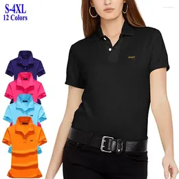 Women's Polos Fashion Summer Solid Colour Womens Polo Shirt Cotton Clothing Short Sleeve Sportwear Lapel Tees Casual Slim Ladies Tops