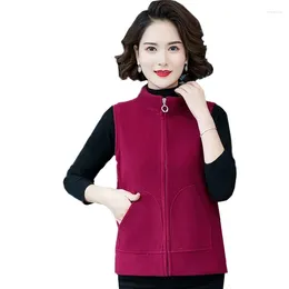 Women's Tanks 2024 Shake Fleece Middle-Aged Mom Vest Women Spring Autumn Fashion Sleeveless Jacket Stand Collar Waistcoat Ladies Top W155