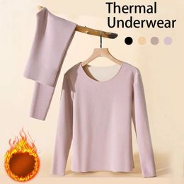 Women Thermal Underwear Winter Long Sleeve Bottoming Top Seamless Thick Double Layer Warm Lingerie Woman 2 Pcs Set Sleepwear/602 240103