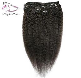 Weaves Yaki Kinky Straight Clip In Hair Extensions 100% Brazilian Human Remy Hair 8 Pieces And 120g/Set Natural Colour