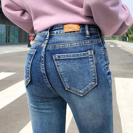 Women Stretch High Waist Classic Retro Jeans Lady Clothes 38 40 Skinny Pants Push Up Leggings Mom Pencil Trousers 240103
