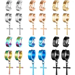 Hoop Earrings 6-12 Pairs Stainless Steel Cross Dangle Hinged Ear Piercing Jewelry Set For Men And Women Wearing