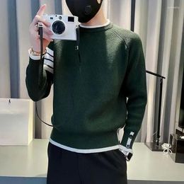 Men's Sweaters Knit Sweater Male Pullovers Striped Clothing No Hoodie Green Warm Korean Fashion Order Overfit Loose Fit Knitwears Style A