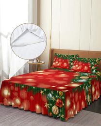 Bed Skirt Christmas Pine Needles Stars Elastic Fitted Bedspread With Pillowcases Mattress Cover Bedding Set Sheet