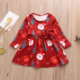 Dresses Baby Clothes Christmas Baby Girls Dresses 2019 New styles Cartoon Santa Claus ELK Printed Dresses Long Sleeve Cotton Girls Christm