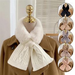 Scarves Women Faux Fur Collar Cross Neck Protect Warm Shawl Thicken Outdoor Scarf Fluffy Knitting Woollen Muffler Solid Colour