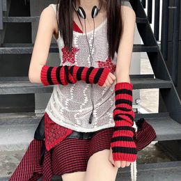 Women Socks Lolita Long Women's Red Black Strip Arm Warmer Keep Sleeve Autumn Winter Crochet Boot Cuffs Accessories