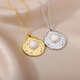 Pendant Necklaces Stainless Steel Opal Sun Necklace For Women Color Stone Texture Round Choker Boho Beach Holiday Jewelry Bijoux