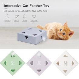 Interactive Automatic Cat Feather Toy Sqaure Magic Box Teasing Cat Stick Crazy Game Play Electronic Feather Selfplay Exercise 240103