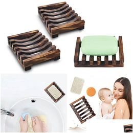 Soap Dishes Wood Hollow Rack Natural Bamboo Tray Holder Sink Deck Bathtub Shower Toilet Drop Delivery Home Garden Bath Bathroom Access Dha3Y
