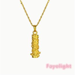 Vogue 18k Yellow Gold Filled Mens Solid No Stone Winding Dragon Pillar Pendant Necklace Jewelry 10G3488