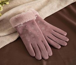 Five Fingers Gloves Suede Leather Women Touch Screen Plus Faux Fur Full Finger Velvet Hand Warmer Driving Outdoor Sport Mittens6078173