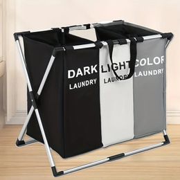 Three Grids Large Laundry Hamper Storage Baskets Collapsible Sorter for Dirty Clothes Baskets with Lid Handle Bathroom Closet 240103
