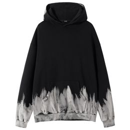 2023 Thickened pure cotton wash large shoulder hoodie hip hop high street hand tie dye Colour combination casual gradient tops