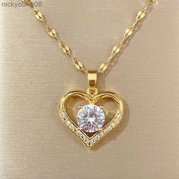 Pendant Necklaces Artificial Gems Heart Pendant Necklace for women 2022 Golden Stainless Steel Lips Neck Chain Female Necklaces Jewelry for Girl