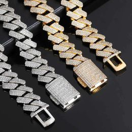 necklace moissanite chain Hip Hop Jewelry 18mm Thick Cuban Link Diamond Men Gold Plated Miami Cuban Iced Out CZ Prong