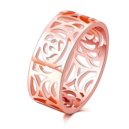 Top Quality Fashion Trendy 8mm 18k rose gold Plated Flower Vintage Wedding bands Rings For Women hollow Design anillo237k