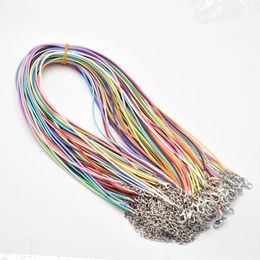 Components Wholesale 100pcs/lot 1.5mm mixed Wax Leather cord rope necklaces 45cm with Lobster clasp Jewellery for diy pendants free shipping