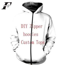 Custom Hoodie 3D Print Diy Custom Design Kpop Mens Clothing Hip Hop Sweatshirt Hoodies Casual Zipper Hooded 240103