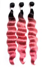 Two Tone 1b Pink Deep Wave Human Hair Extensions Virgin Brazilian Hair Bundles 3Pcs Deep Curly Wavy Ombre Pink Hair Bundles For Sa5613894