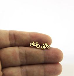 New Arrival Tiny Bicycle Earrings Stainless Steel Earring Golden Sporty Bike Ear Studs Women Kids Girls Jewelry Xmas Gift T1476742045