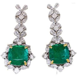 Stud Earrings Fashionable Colombian Green S925 925 Sterling Silver Gold Plated Set With Gemstone Wedding Jewelry